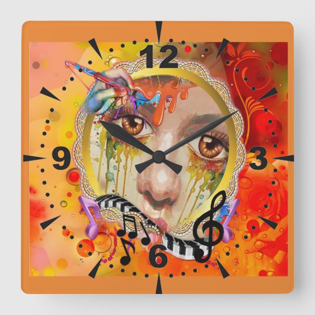 Horloge Carrée Palette Artiste (Recto)