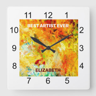 Horloge Carrée Palette Artiste Colorée