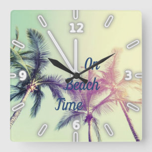 Horloge Carrée Palm, Plage tropicale, Été