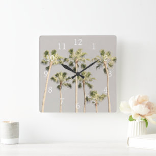 Horloge Carrée Palm Trees Beach Design 288 Pewter Green Color