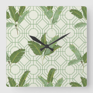 Horloge Carrée Palmettes tropicales