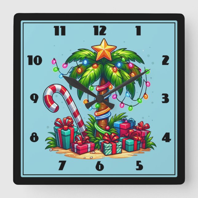 Horloge Carrée Palmier de Noël tropical (Recto)