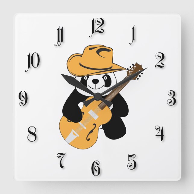 Horloge Carrée Panda drôle avec guitare (Recto)
