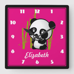 Horloge Carrée Panda noir et blanc customisé dans une Grove de Ba