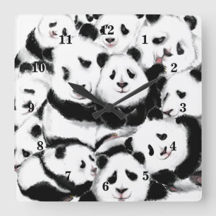 Horloge Carrée Pandas - Pandemic - Big Hugs - Drawings Collection