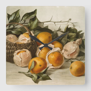 Horloge Carrée Panier d'oranges