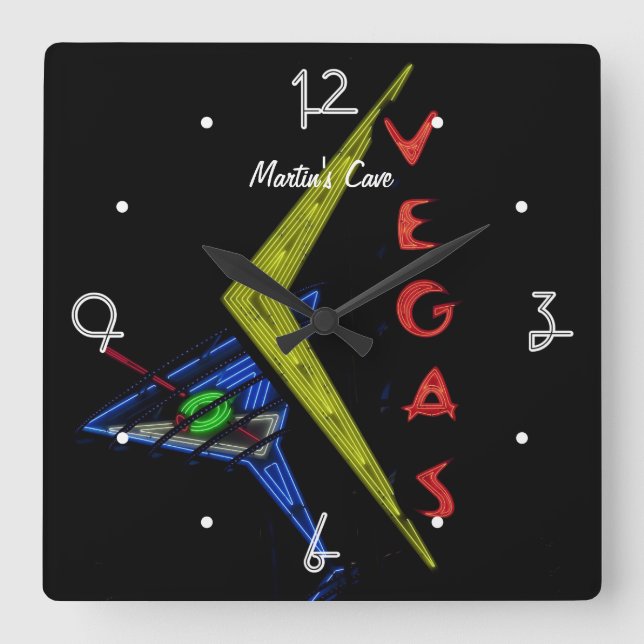 Horloge Carrée Panneau Neon personnalisé Las Vegas Mancave (Recto)