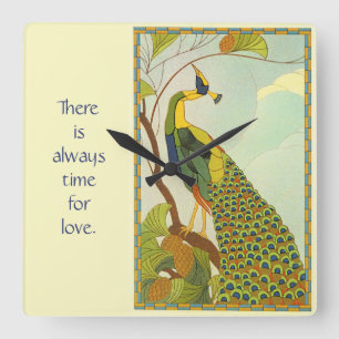 Horloge Carrée Paon viennois de Nouveau d'art