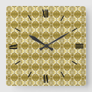 Horloge Carrée Papier peint Art Déco motif - or et blanc