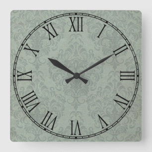 Horloge Carrée Papier peint rustique gris de cru de damassé