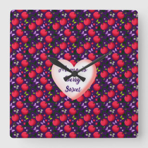 Horloge Carrée Papillon Cerise Mignon personnalisé et sur mesure