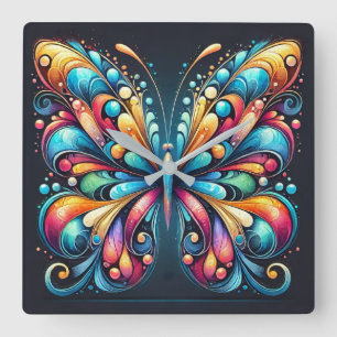 Horloge Carrée Papillon coloré Art   Une Nature Vibrante