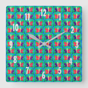 Horloge Carrée Papillon coloré Filtres Basique