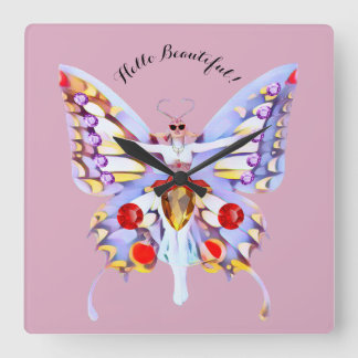 Horloge Carrée Papillon de la Dame Bejeweled Image Art Déco