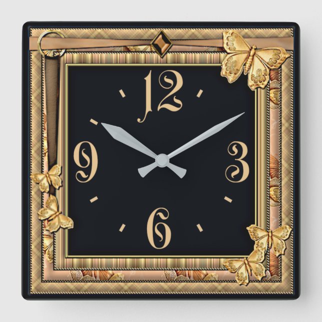 Horloge Carrée Papillon décoratif (Recto)