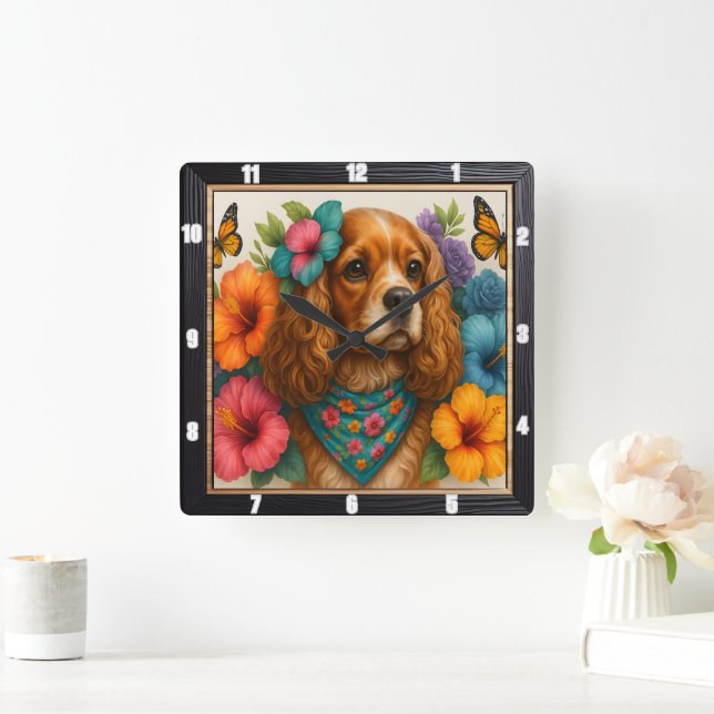 Horloge Carrée Papillon floral beagle (Maison)