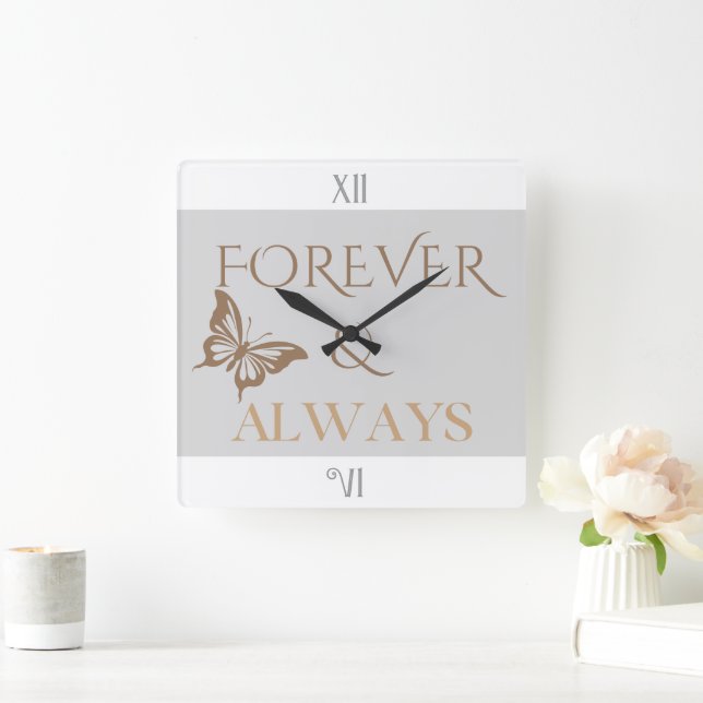 Horloge Carrée Papillon Forever & Always, Cadeau Romantique pour  (Maison)