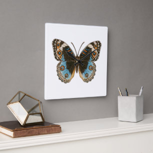 Horloge Carrée Papillon Pansy Bleu