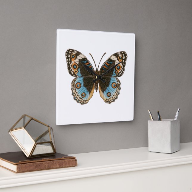 Horloge Carrée Papillon Pansy Bleu (Bureau)