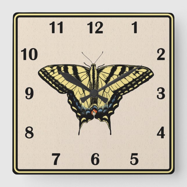 Horloge Carrée Papillon Southwestern jaune Swallowtail (Recto)