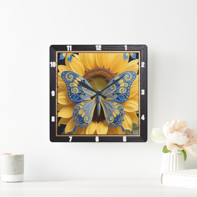 Horloge Carrée Papillon Tournesol Nature (Maison)