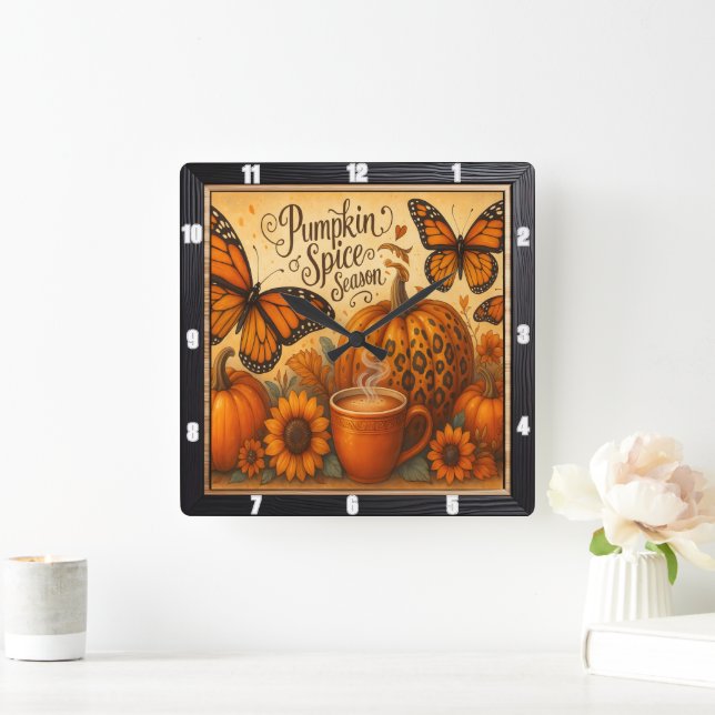 Horloge Carrée Papillons à épices citrouilles Automne (Maison)