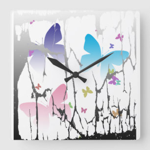 Horloge Carrée Papillons mis en cage
