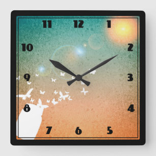 Horloge Carrée Papillons volant vers le Sun