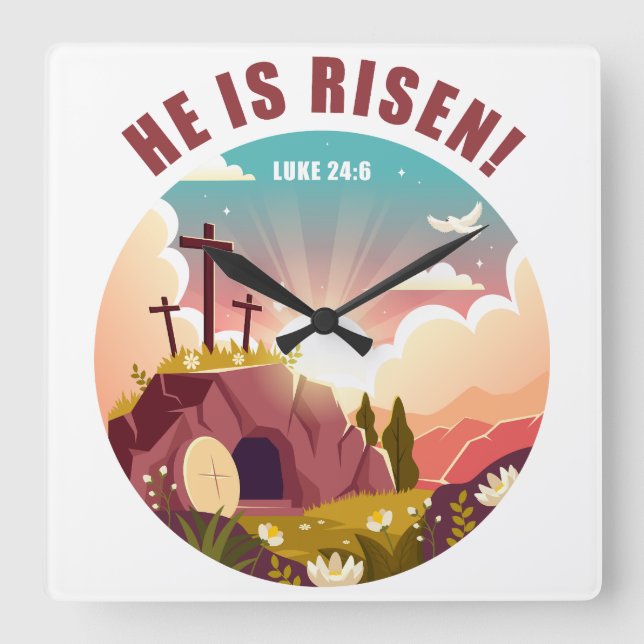 Horloge Carrée Pâque chrétienne inspirant Jésus de Pâques (Recto)