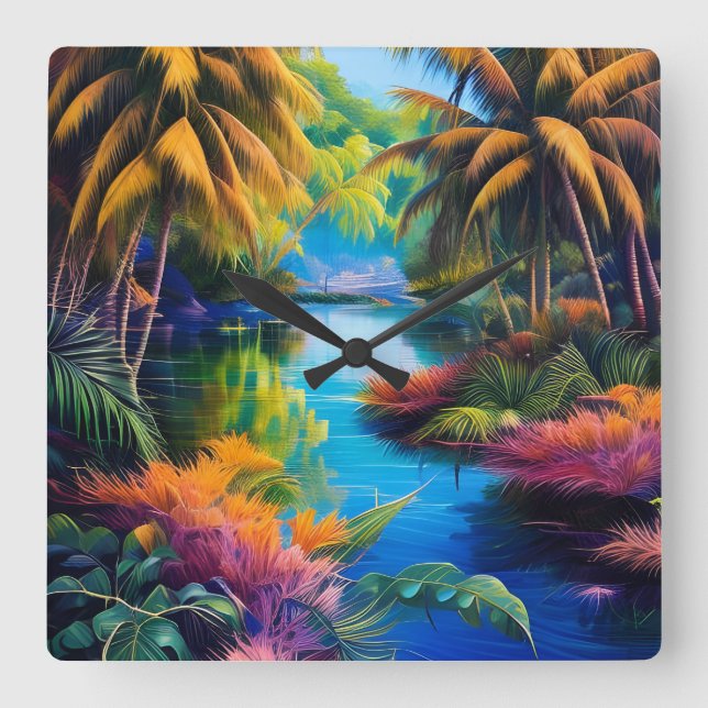Horloge Carrée Paradis tropical II (Recto)
