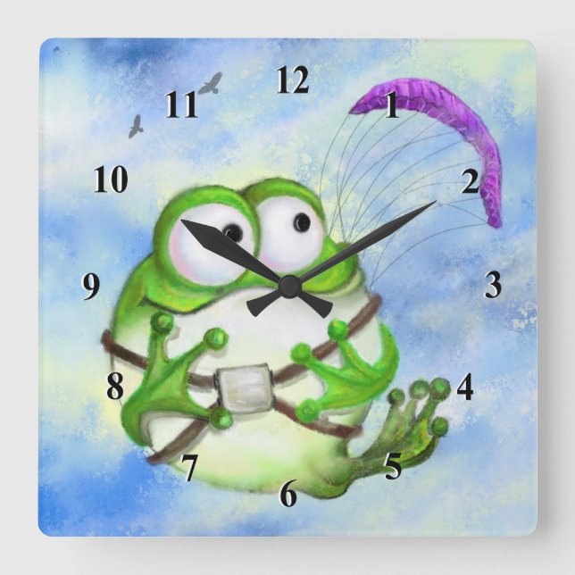 Horloge Carrée Paraglider de Happy Wall Clock Funny Frog (Recto)
