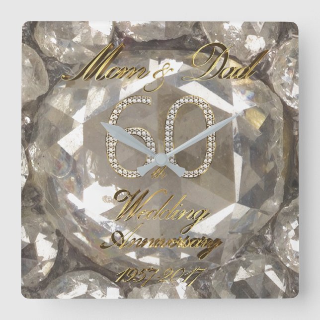 Horloge Carrée Parents 60e anniversaire Diamond Mariage 2017 (Recto)