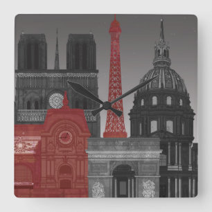 Horloge Carrée Paris Elevations by Night - Red