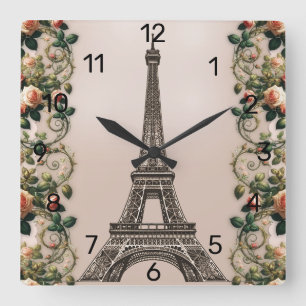 Horloge Carrée Paris Rose Vins Tour Eiffel Shabby Chic