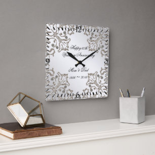 Horloge Carrée Parties scintillant 60e Anniversaire du Mariage de