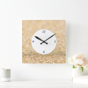 Horloge Carrée Parties scintillant en or de champagne scintille a