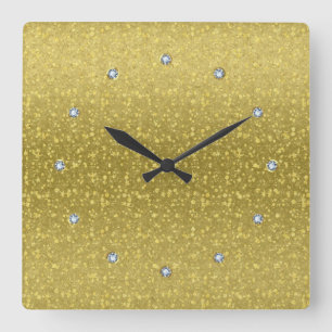 Horloge Carrée Parties scintillant Gold Retro Et Étincelles 2