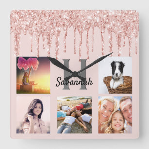 Horloge Carrée Parties scintillant goutte personnalisée photo col