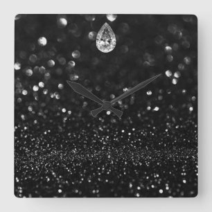 Horloge Carrée Parties scintillant Graphite Diamant Noir Vip mini