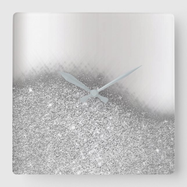 Horloge Carrée Parties scintillant monochromatique Gris argenté M (Recto)
