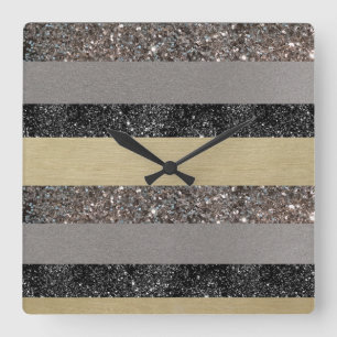 Horloge Carrée Parties scintillant noire en argent or Grilles de 