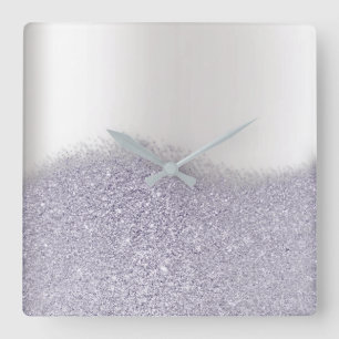 Horloge Carrée Parties scintillant Purple Améthyste Plum Grey Min