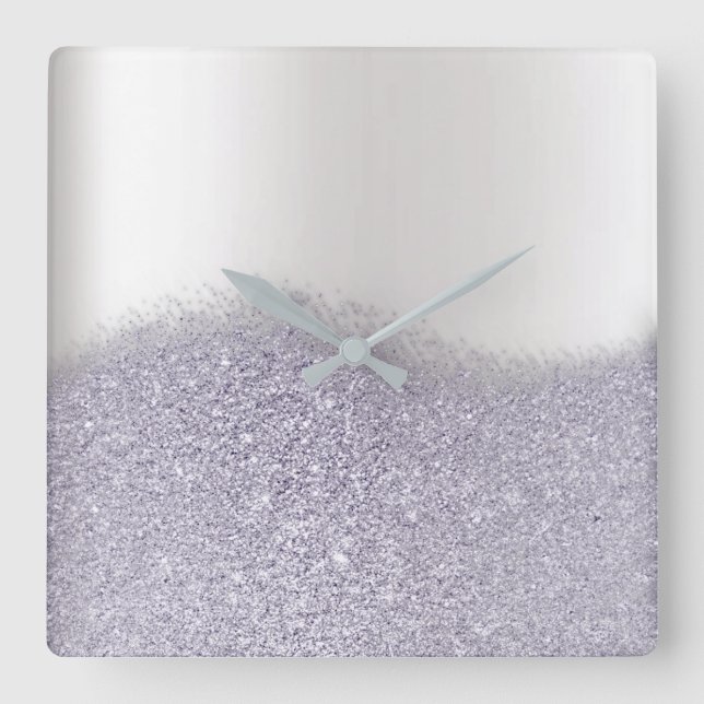 Horloge Carrée Parties scintillant Purple Améthyste Plum Grey Min (Recto)