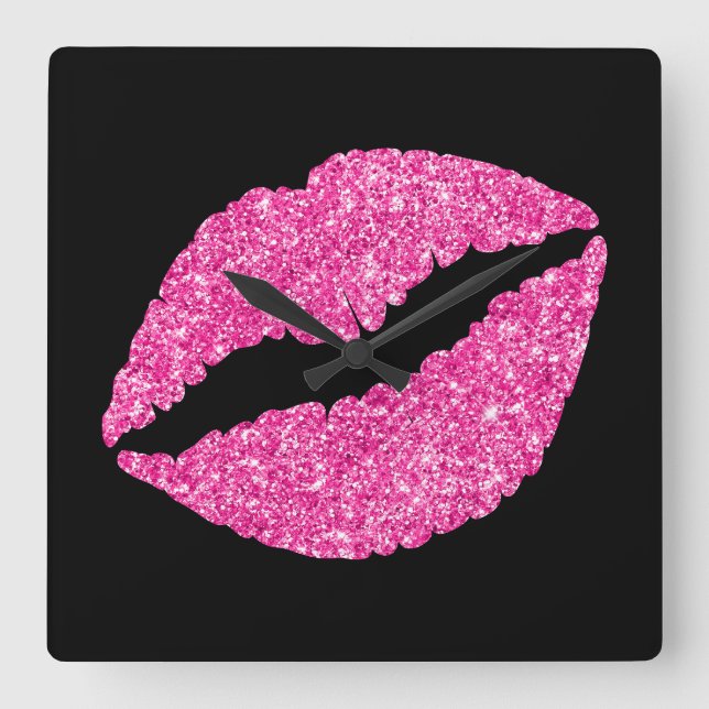 Horloge Carrée Parties scintillant rose chaud de luxe lustre sur  (Recto)