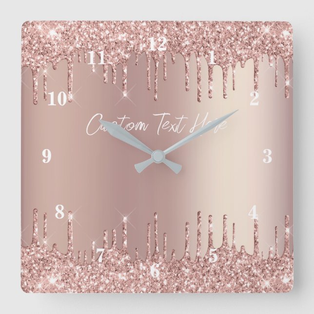 Horloge Carrée Parties scintillant rose Gold Blush personnalisé T (Recto)