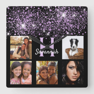 Horloge Carrée Parties scintillant violet noir poussière personna