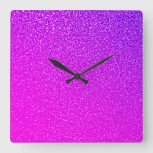 Horloge Carrée Parties scintillant violet rose chaud étincelant O