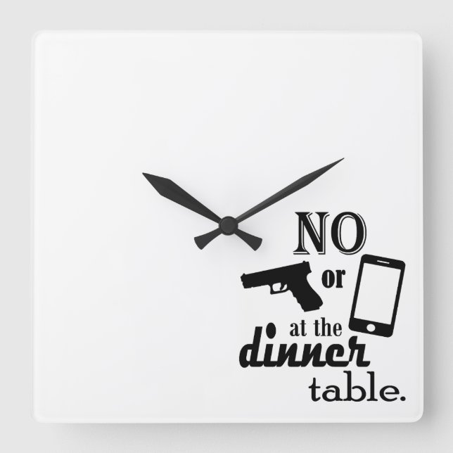 Horloge Carrée Pas de téléphone à la table du dîner Prêt à custom (Recto)