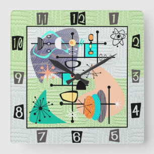 Horloge Carrée Pastel Atomic Modern Mid Century