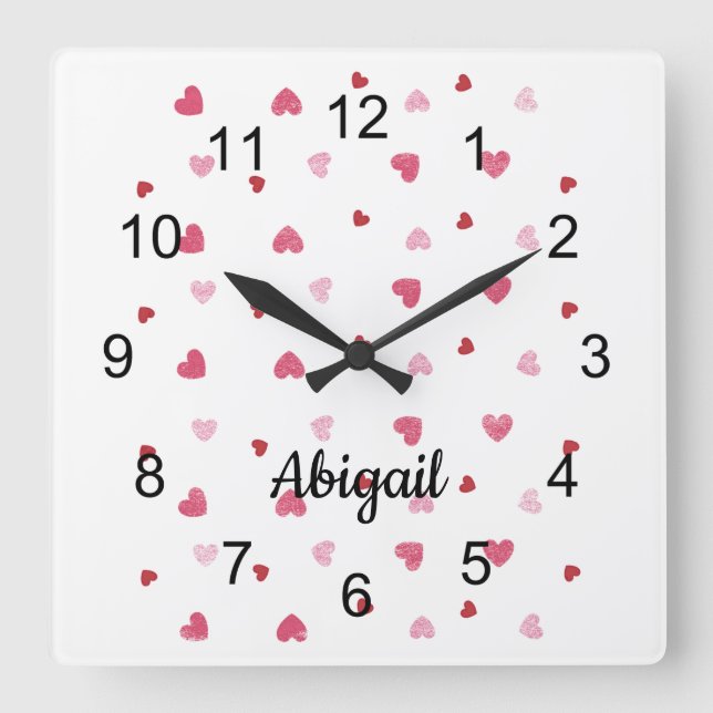 Horloge Carrée Pastel Hearts on White Wall Clock (Recto)